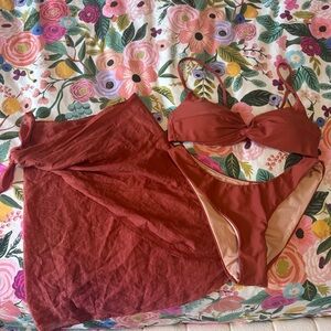 J. Crew Rust Bikini Set with Wrap Skirt